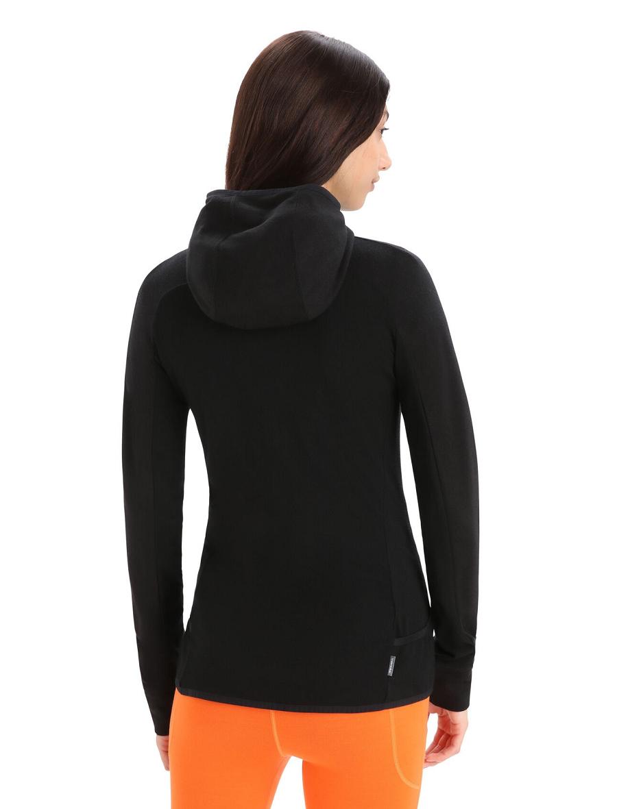 Black Women's Icebreaker ZoneKnit™ Merino Long Sleeve Zip Hoodie | USA 1674YXFU